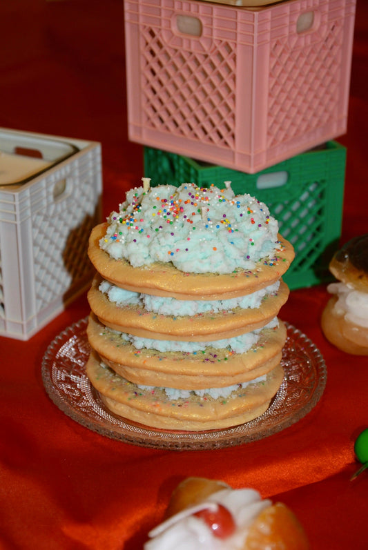 LAYERED FUNFETTI PANCAKE CANDLE