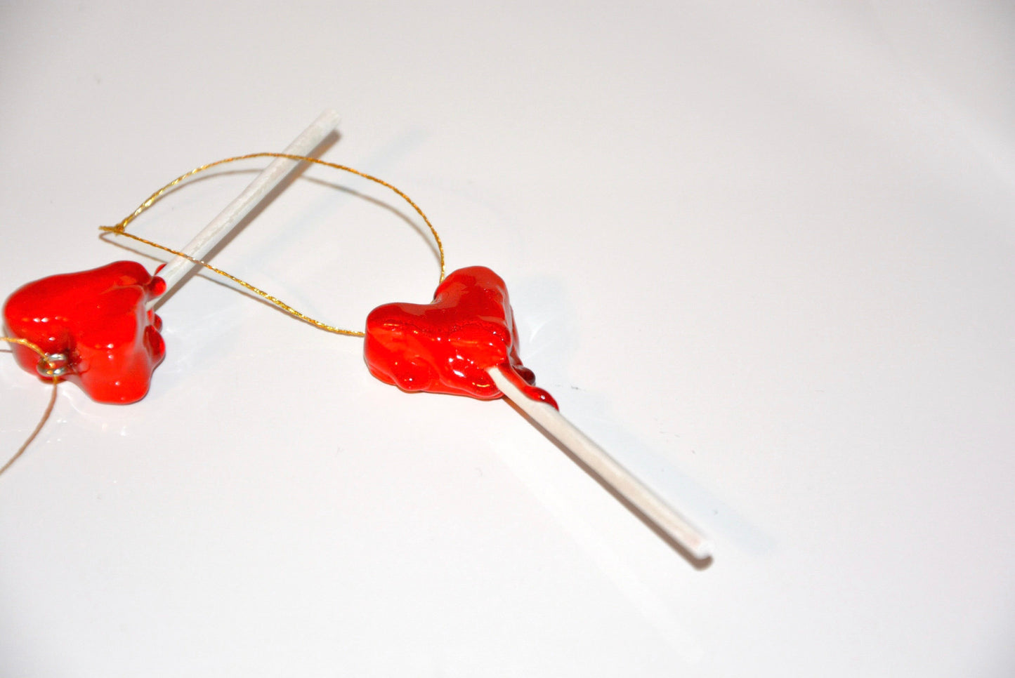 CERAMIC MELTING HEART LOLLIPOP ORNAMENT