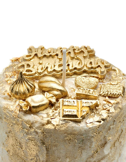 GOLD HAPPY BIRTHDAY CAKE CANDLE