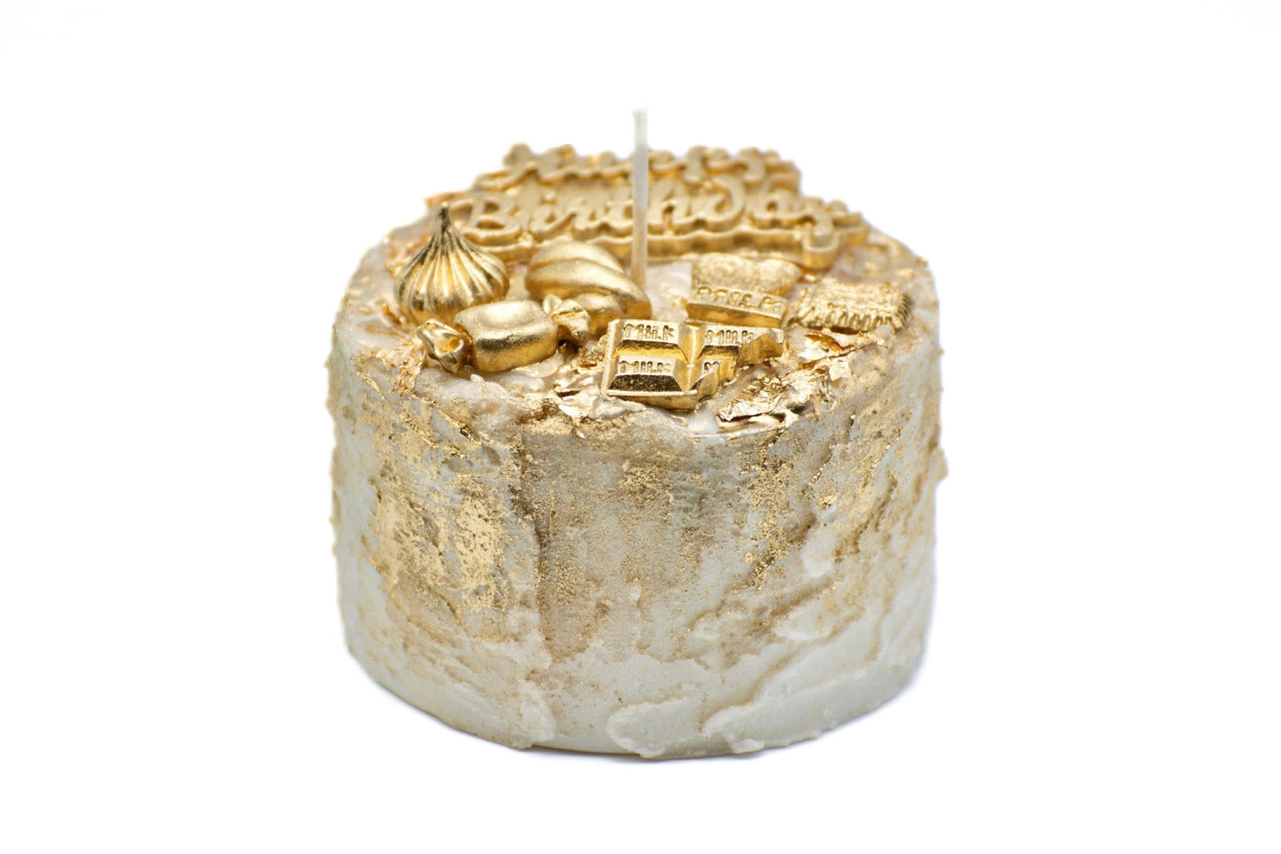 GOLD HAPPY BIRTHDAY CAKE CANDLE