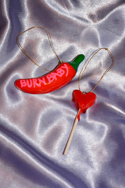 CERAMIC “BURN BABY” PEPPER ORNAMENT