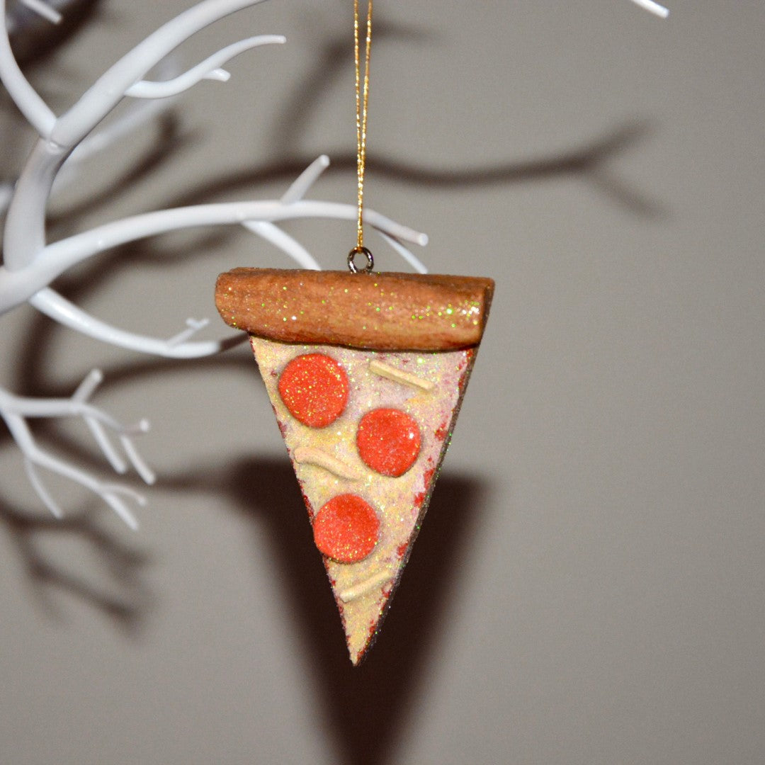 CERAMIC PEPPERONI PIZZA SLICE ORNAMENT