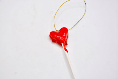 CERAMIC MELTING HEART LOLLIPOP ORNAMENT